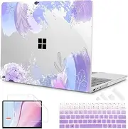 Tuiklol Case for 15 Inch Microsoft Surface Laptop 5/4/3 2022-2020, Model 1979/1953/1872/1873 Hard Shell Cover, Keyboard Cover+Screen Protector+Dust Plugs,Inset Flora