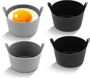 Coehaopike 4 Pcs Ramekins for Air Fryer, Silicone Air Fryer Egg Moulds, Non Stick Egg Poachers, Poached Egg Cup, Baking Cups, Large Muffin Cases for Air Fryer, Kitchen Gadget, Air Fryer Accessories (Grey+Black)
