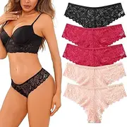 [Demegimi] Women's Lace Briefs Brazilian Briefs Sexy Underwear Women's Panties Hipster Bikini Shorts Multipack Pack of 5