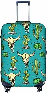 [Pvinnk] Cute Cactus and Skull of Bull Print Protective Luggage Cover Elastic Washable Suitcase Protector Travel Gear Protector, White, Small