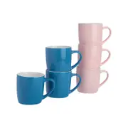Argon Tableware Tea Coffee Ceramic Contemporary Coloured Mugs - 340ml - Blue & Pink - Set Of 6