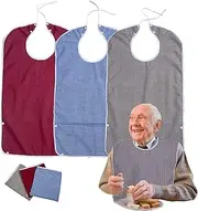 OUDI LINE 3PK Adult Bibs for Eating-Washable Reusable Waterproof Clothing Protector with Crumb Catcher-Large Adult Feeding Bibs Clothing Protector(Red, brown, blue plaid), X