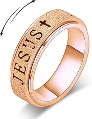 Fidget Spinner Anxiety Ring for Women: Fidget Toys Adults Cute Jesus Thumb Ring Stainless Steel Gold Silver Size 5 6 7 8 9 10