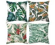 P14 4PCS Nordic Leaf Printed Hugging Pillowcase Sofa Cushion Pillow Case Short Plush Linen Cushion Home Decoration