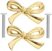 DOITOOL Brass Bow Shape Cabinets Knobs Gold Drawer Pulls Decorative Bow Knobs Cupboard Pull Handles for Home Kitchen Cabinet Hardware Cupboard Dresser Wardrobe and Drawer Pulls - 2 Pack