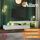 Oikiture TV Stand Cabinet LED Entertainment Unit Gloss Wooden 3 Drawers White