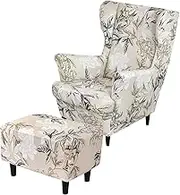 HAOYONG Stretch Wing Chair Cover Set Ottoman Slipcover 2 Pieces Wingback Chair Slipcover and and 1 Piece Rectangle Storage Stool Cover Removable Armchair Sofa Covers for Living Room Bedroom