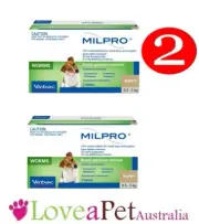 Milpro Broad Spectrum Wormer Small Dog Puppy 0.5-5kg 2 Tab Pack x TWO= 4 Tablets