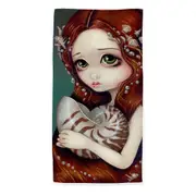 Big Eyed Beautiful Princess Girl and Nautilus Shell Beach Towels Medium Large Extra Large