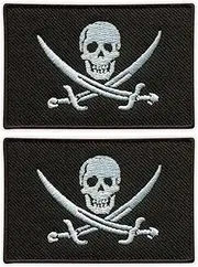Set of Two - Flag of Pirates - Calico Jack - Rackham - Black VeIcro/Hook and Loop Backing - Embroidered Patch/Badge/Emblem