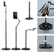 Magnetic Tablet Floor Stand Holder, Aluminum Alloy Phone Stand for Recording, Overhead Bed Phone Mount Height Adjustable Ultra Stable Base Metal Tablet Holder for Magsafe/iPhone/Android/iPad