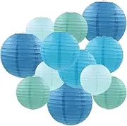Holite Blue Paper Lanterns 12 Pcs Assorted Size of 6" 8" 10" 12" Chinese Round Paper Hanging Decorations Ball Lanterns Lamps for Home Decorations, Parties, and Weddings