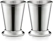 ZEAYEA Set of 2 Mint Julep Cups, Classic Stainless Steel Glasses for Party Bar Home Restaurant, 12 oz Metal Cocktail Glasses for Beer Juice Beverage, Silver