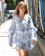 [Belle & Bloom] Mad About You Floral Print Mini Dress - White/Blue