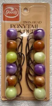 Vtg 80s Hair Tie Ponytail Holder Lot 6 GOODY LARGE Twin Bead Knockers USA 1975