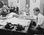 8x10 B&W Art Print 1958 Robert Kennedy Press Briefing