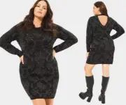 NWT Torrid 5 Black Mini Jacquard Glittery Holiday Bodycon Dress, Plus Size 5X 28
