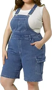 [Agnes Orinda] Plus Size Denim Overall for Women Contrast Stitch Cargo Pocket Adjustable Strap Jeans Pants