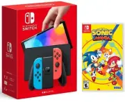 NEW Nintendo Switch OLED 64GB Neon Console + Sonic Mania Game Bundle