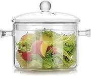 1900ml Glass Saucepan with Cover, Stovetop Cooking Pot and Pan with Lid and Handle Simmer Pot Clear Soup Pot, High Borosilicate Glass Cookware