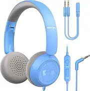 Kids Headphone with Microphone New bee KH18 HD Stereo Safe Volume Limited 85dB/95dB Foldable Lightweight On-Ear Headphone for Online School/PC/MacBook/Ipad(Include Audio Adapter & USB-c Adapter)