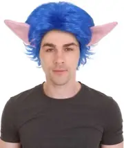 HPO Adult Men's blue wig with ear,Perfect for Halloween,HM-1321