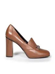 Brown Leather Horsebit Pumps