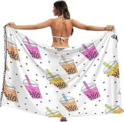 [RPLIFE] Cartoon Bubble Tea Women Sarong Beach Wrap, Tassel Sarong Cover up for Summer Pool/Beach, Large