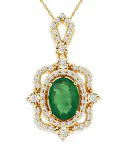 Bloomingdale's Fine Collection Emerald & Diamond Art Deco Pendant Necklace in 14K Yellow Gold, 18