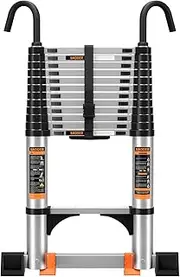 Telescoping Ladder,Aluminum with stabilizer bar,Lightweight Multi-Purpose Extension Ladder,Heavy Duty 330lbs Max Capacity,Collapsible Ladder for RV or Outdoor (8.5FT)