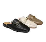 EVERAU® Women Leather Buckle Flat Loafer Slides Grier - Brown / AU Ladies 10 / AU Men 8 / EU 41