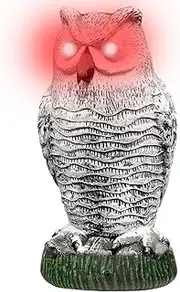 Fake Owl Decoy to Scare Birds Away Scarecrow Fake Owl with Flashing Eyes Sound Owls to Keep Birds Away Battery Powered Owl Statues Waterproof Bird deterrents for Outside Patio Yard Garden