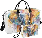 [ZRYSMY] Colorful Elephant Watercolor Duffel Bag for Traveling, Travel Bag Gym Bag, with Multiple Interior Pockets Shoulder Weekender Bag for Women Men with Toiletry Bag 20.5L x 1.9W x 13.8H