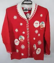 Storybook Knits Santa Mrs Clause Cardigan Embellished Christmas Sweater Sz M NWT