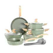 Induction Cookware Sets - 12 Piece Green Cooking Pan Set, Granite Nonstick Po...