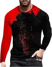 [Pitauce] Mens Graphic Shirts Long Sleeve 3D Printed Fierce Animal Tshirt Tie Dye Bear Tiger Eagle Pattern Streetwear Funny Top