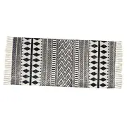 Moroccan Cotton Tassel Rug, Black&Cream Laundry Room Boho Bath Rug Machine