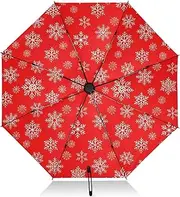 [RPLIFE] Snowflakes Red Umbrella, Lightweight Portable Automatic Open/close Umbrella for Women, Travel Umbrellas for Rain, Wind and Sun