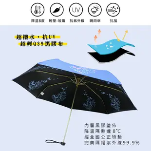 【飛銳 FairRain】抗UV下拉卡式三折傘-蝶之舞貴婦傘 精美花紋 黑膠防曬