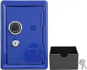 Children Metal Mini Key Money Box Cash Box Children Mini Money Storage Case with Key Simulation Safe Box Metal Innovation Presents Supplies(Blue)