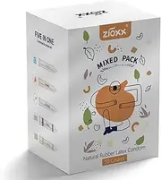 Zioxx Mixed Pack Condoms 5-in-1 Extra Thin Dotted Ribbed Cooling and Warming Sensation Water Based Lubricated Variety Pack of 50