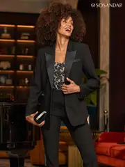 Sosandar Black Satin Collar Tuxedo Blazer (AH4256) | $205