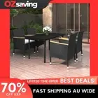 Garden Dining Set 5 Piece Black Cream White Cushions Weather Resistant 9771