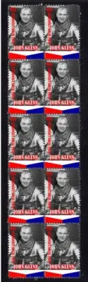 JOHN GLENN SPACE EXPLORATION HERO STRIP OF 10 MINT VIGNETTE STAMPS 1