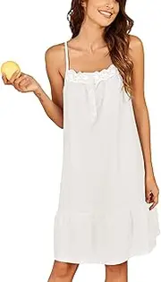 [Ekouaer] Lace Patchwork Victorian Nightgowns Crochet Women Sleeveless Pajama Dress