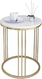 Exquisite Bedside Cabinets Marble Coffee Table Single Layer Metal Corner Table Office Living Room Bedroom Bedside Table Basket Table (Color : White, Size : 40 * 40 * 55CM)