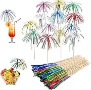 OMIGA Pack of 100 Cocktail Fireworks Decoration Drink Decoration Glitter Palm Trees Cocktail Sticks for Birthday Bars Fruit Snacks Party Christmas Decoration etc. (Multicoloured)