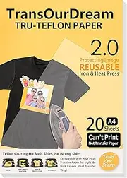 TransOurDream Teflon Sheet for Heat Press Transfer Sheet (20 Sheets, A4 Size) Teflon Paper for T-Shirt Heat Transfer (TRANS-TEF-20)