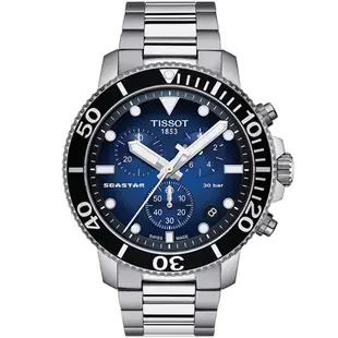 TISSOT 天梭 Seastar 1000海星 藍水鬼 300米潛水三眼計時錶-45mm/T1204171104101