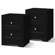 ALFORDSON Set of 2 Bedside Table - Hampus Storage Nightstand (Black)